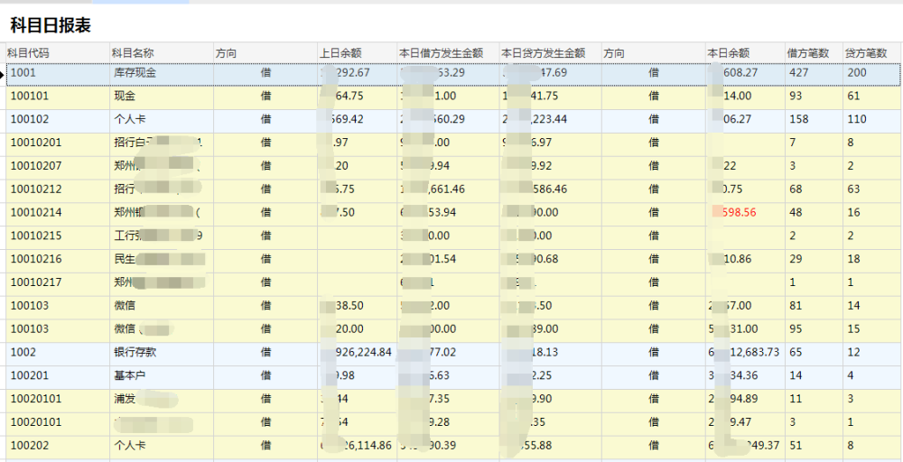 物业财务管理系统科目日报表