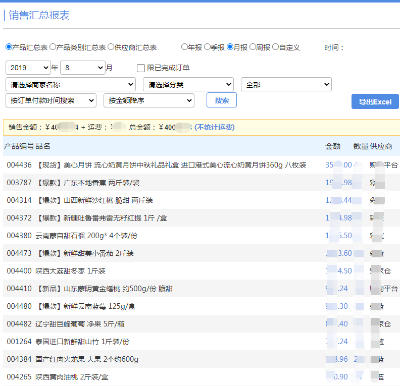 极致社区商城销售汇总表