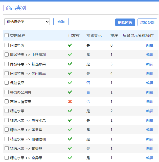 极致社区电商平台商品类别设置