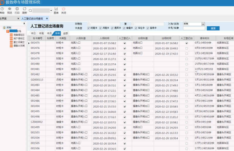 人工登记进出场记录